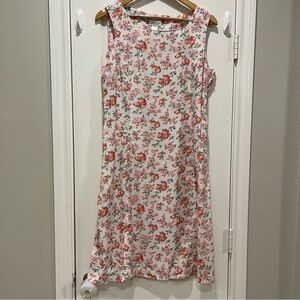 Vtg Liz Claiborne Midi Dress Women’s 14 Pale Pink Fruit Floral Cottagecore 90s